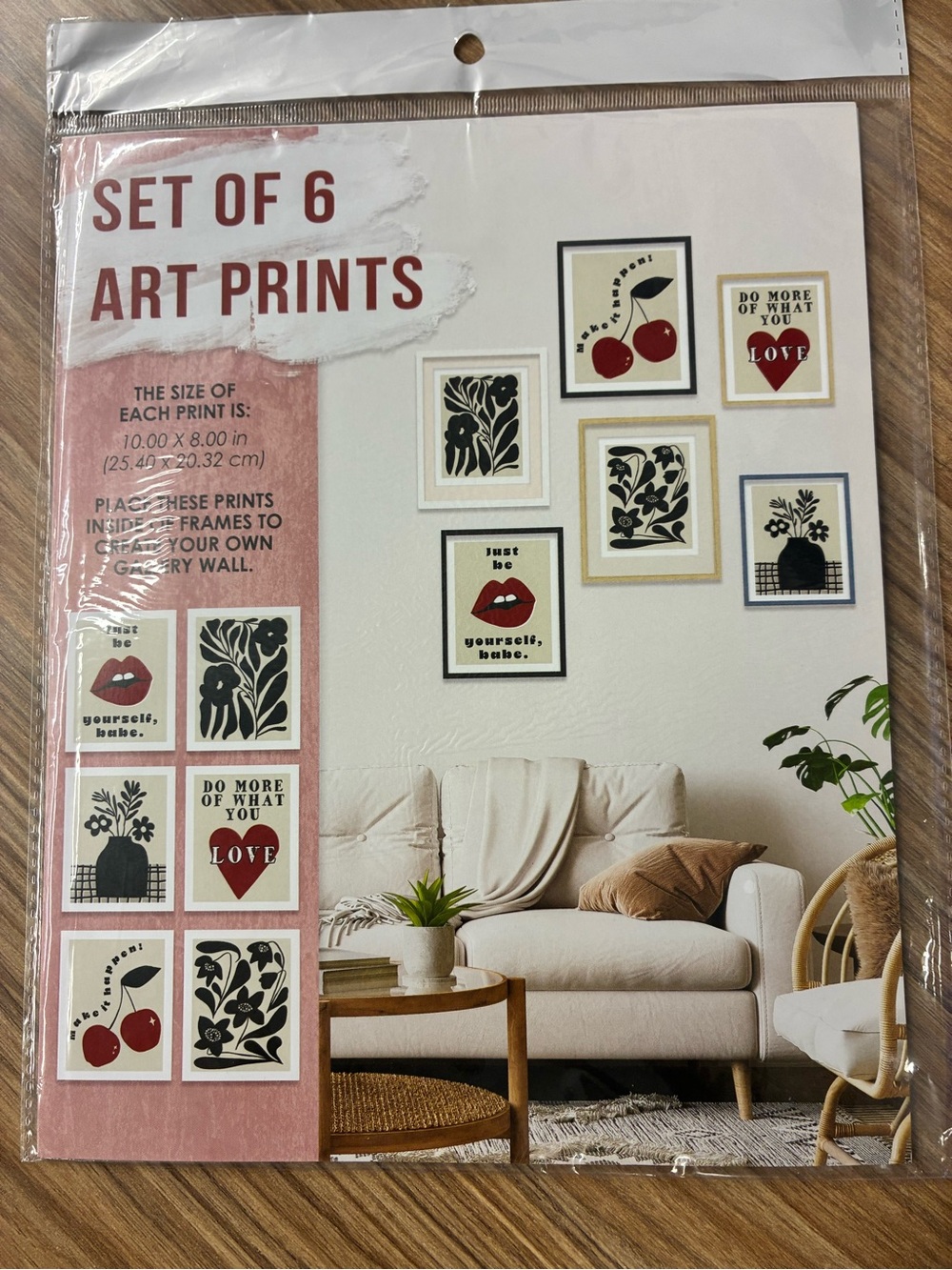 Set of 6 Red and Black Art Prints - Home Wall Gallery